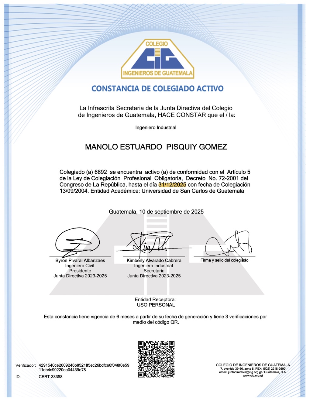 Constancia Colegiado Activo